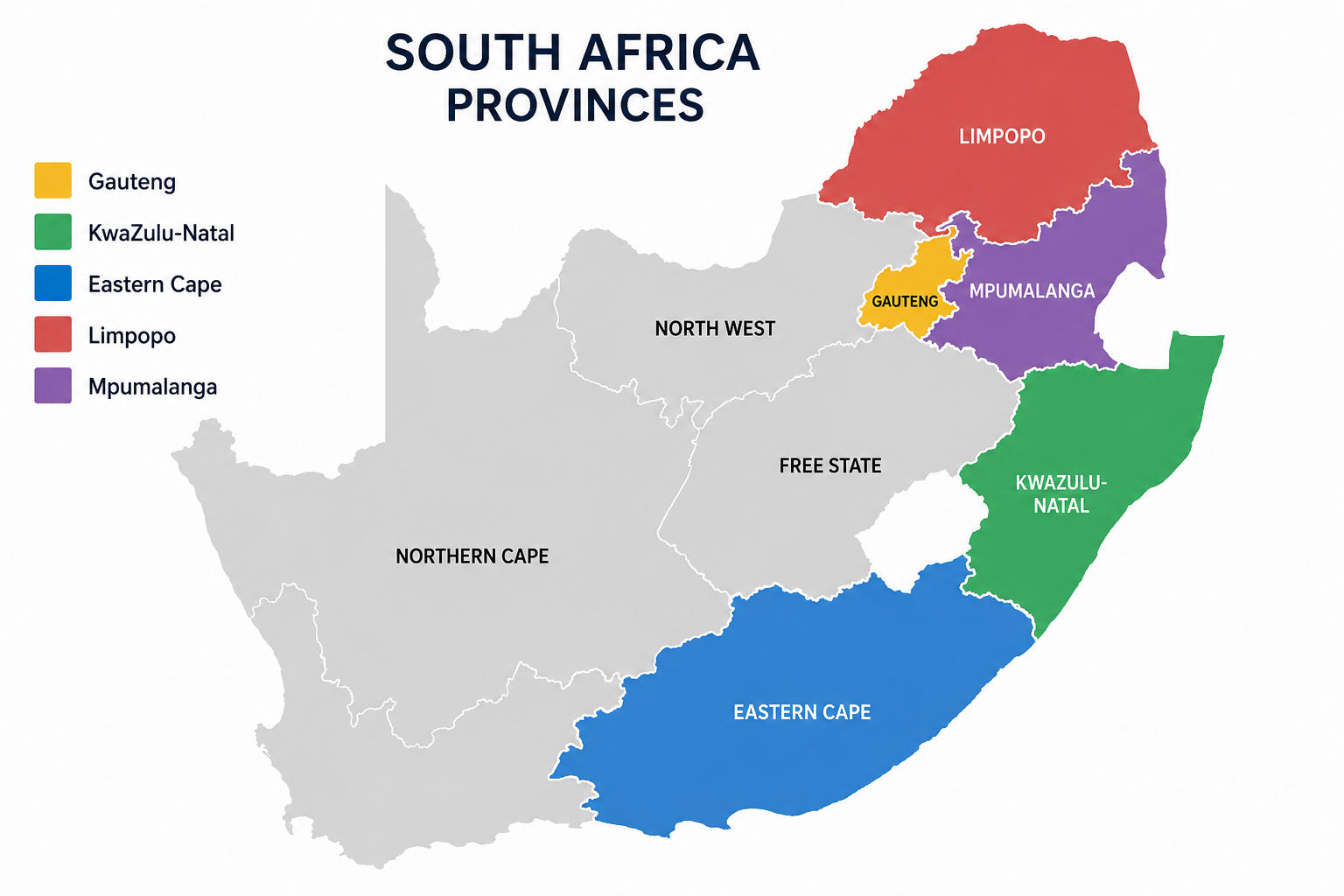 Map of South Africa showing ActionAid SA provinces